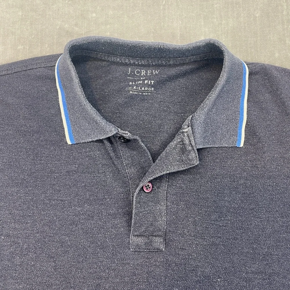 J Crew Mens X-Large Navy Blue Slim Fit Tipped Pique‎ Polo Shirt C3332